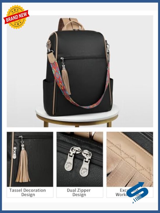 Vegan Leather Laptop Backpack for Women, 15.6 inch Convertible Travel Work Bag